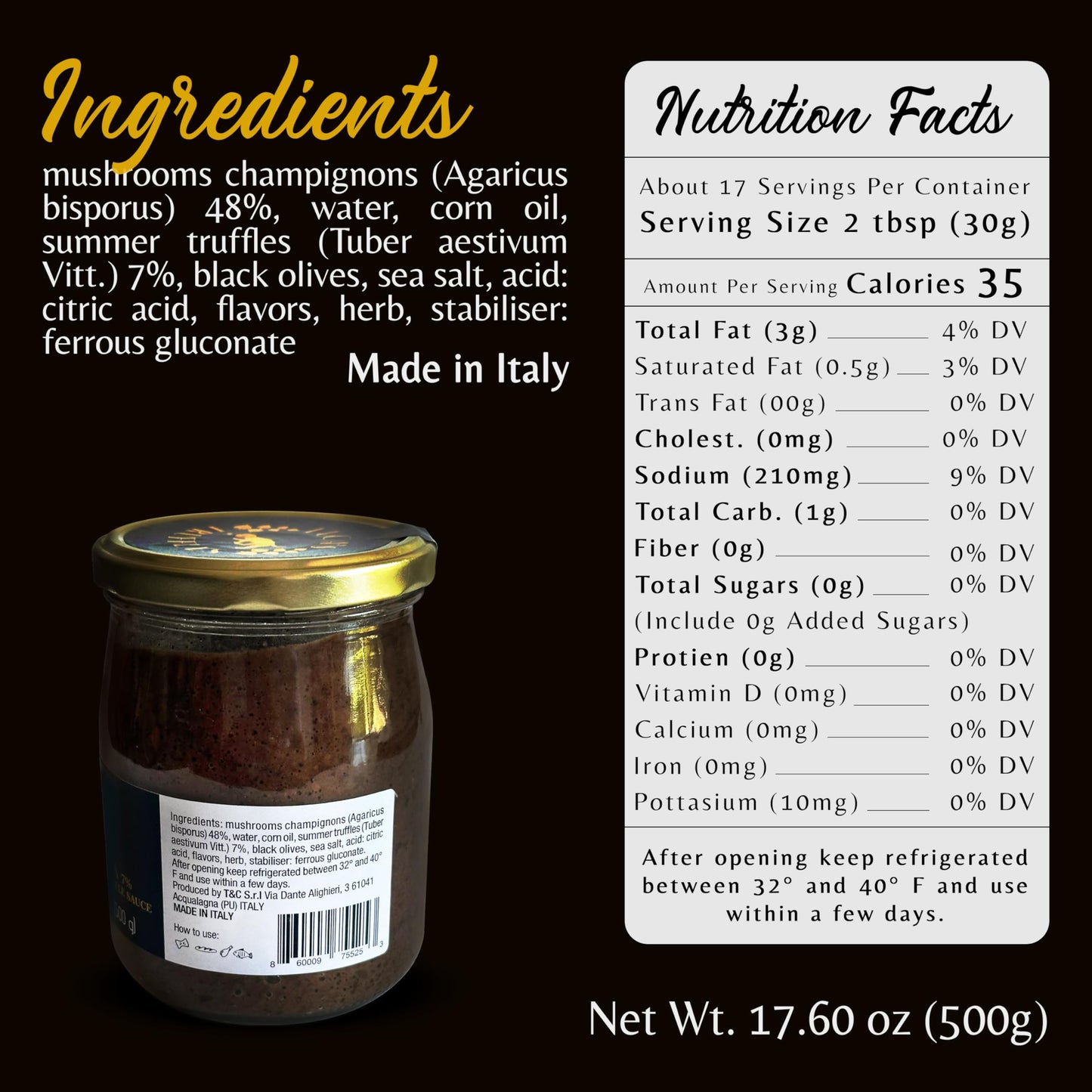 Lucas Tartufata Truffle Sauce - 17.6 oz Italian Seasoning with Black Truffles for Steak, Pizza, or Pasta