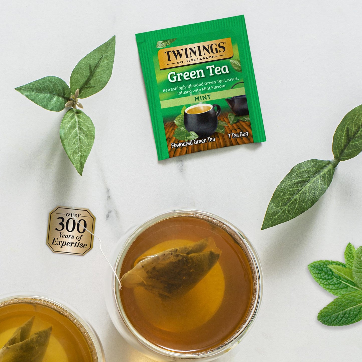 Twinings Green Tea With Mint Individually Wrapped Bags, 20 Count (Pack Of 6), Invigorating Aroma, Caffeinated, Enjoy Hot Or Iced | Packaging May Vary