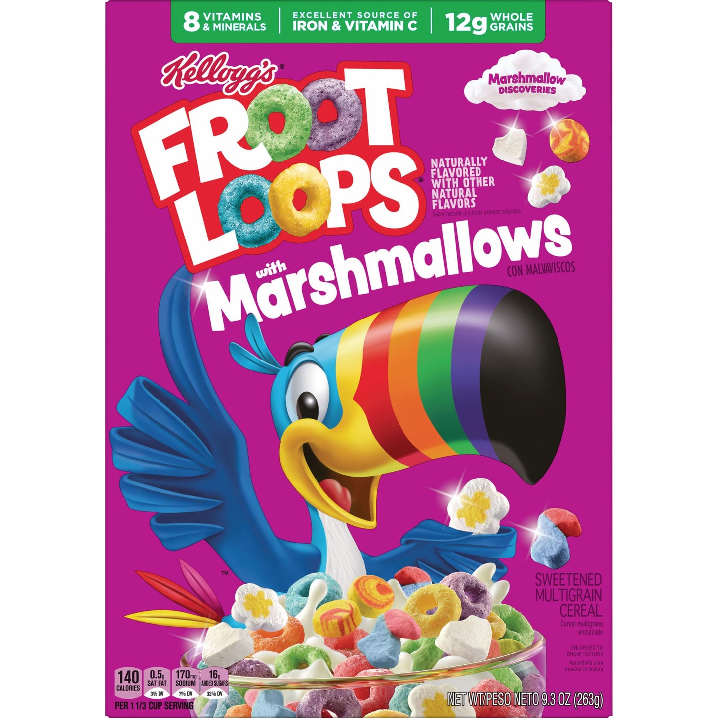 Kelloggs Froot Loops with Marshmallows Breakfast Cereal, 12g Whole Grain, 9.3 oz