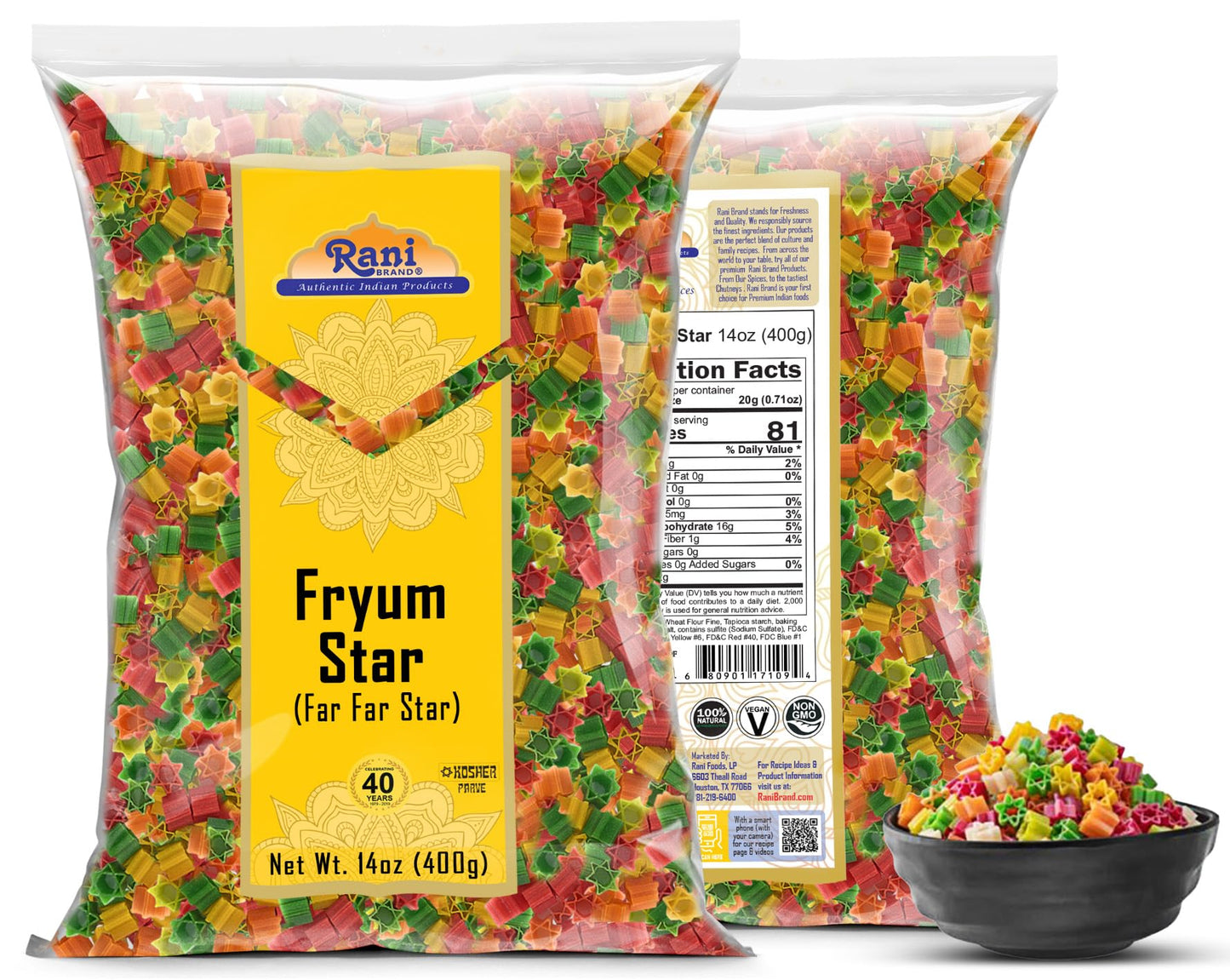 Rani Far Far Star Shape Fryums, Vegan & Kosher, 14oz (400g), Uncooked, Wheat & Tapioca project piece Snack