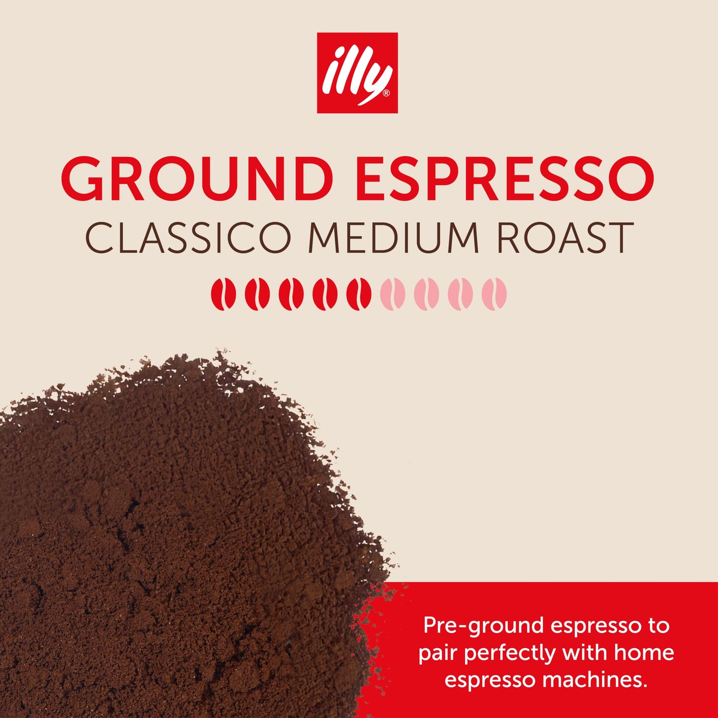 Illy Ground Espresso Coffee, Classico Medium Roast, 100% Arabica, 8.8oz (Pack of 12)