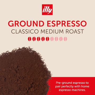 Illy Ground Espresso Coffee, Classico Medium Roast, 100% Arabica, 8.8oz (Pack of 12)
