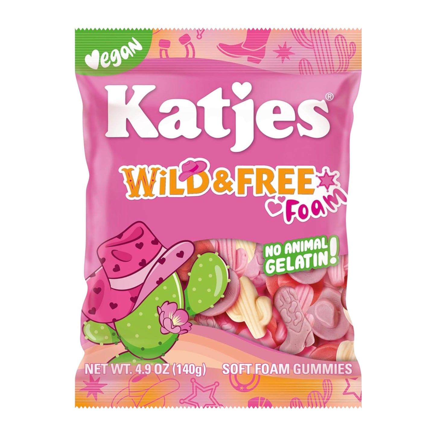 Katjes Vegan Wild Free Foam Gummy Candy, Plant-Based, 4.9oz Bags, 3 Pack, No Gelatin, Cow Girl Shapes
