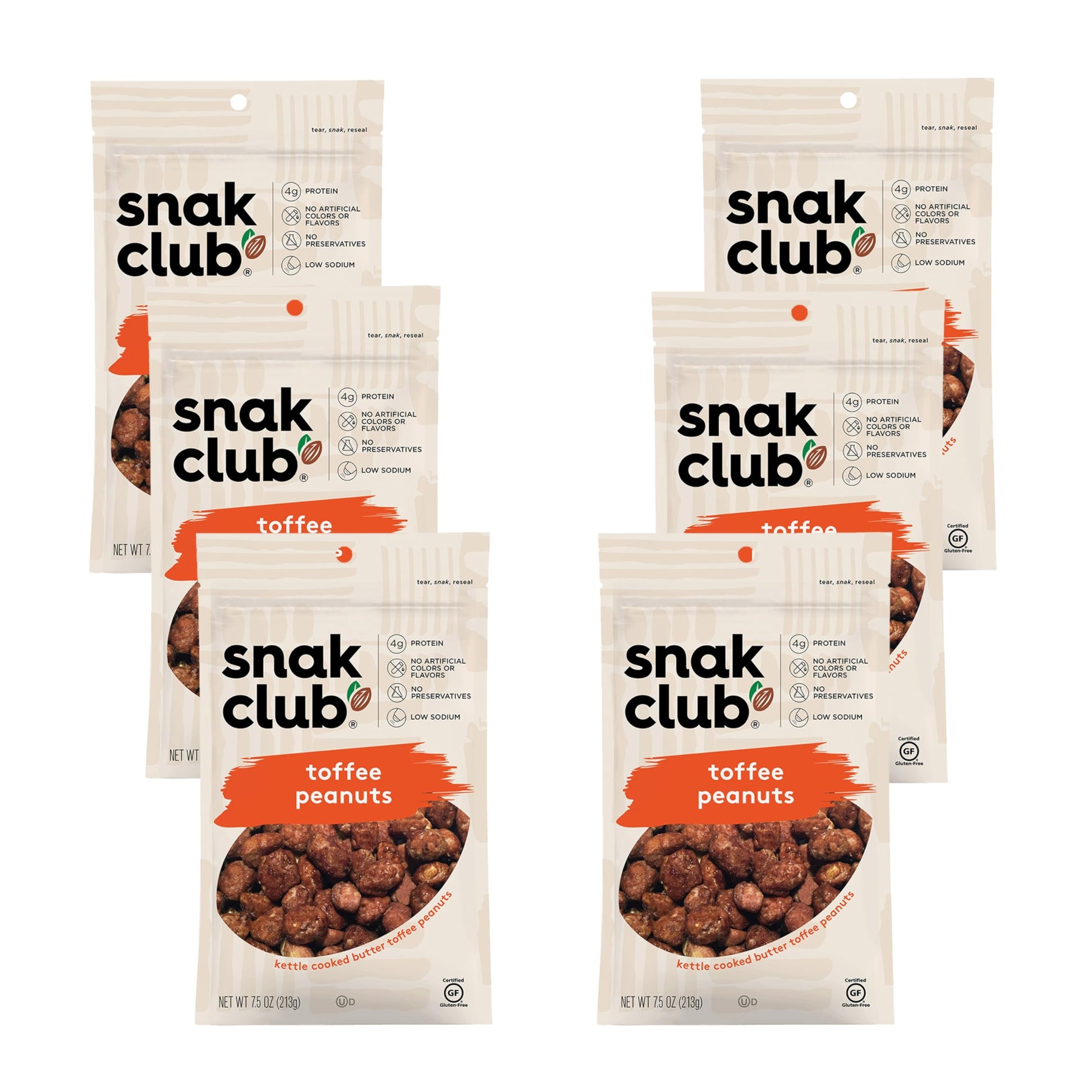 Snak Club Toffee Peanuts, Candied Peanuts with Praline Coat and Sweet Cream, Gluten-Free and Kosher Snack, 7.5 oz Resealable Bag