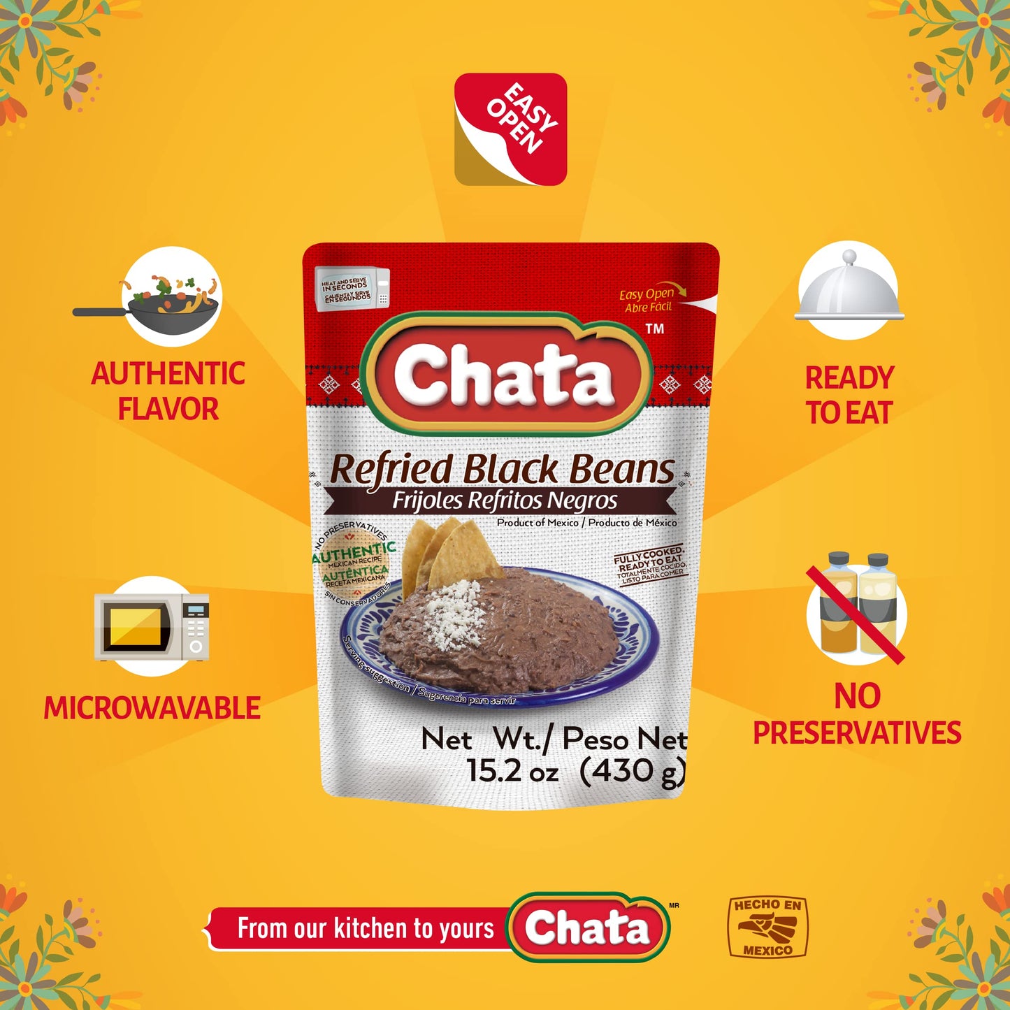 Chata Traditional Mexican Refried Black Beans, 15.2, Pack Of 1