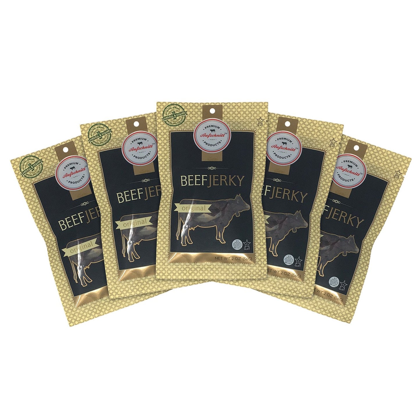 Premium Aufschnitt Grass Fed Beef Jerky, Low Sodium, Keto & Halal Friendly, 5 Pack, 2 Ounce
