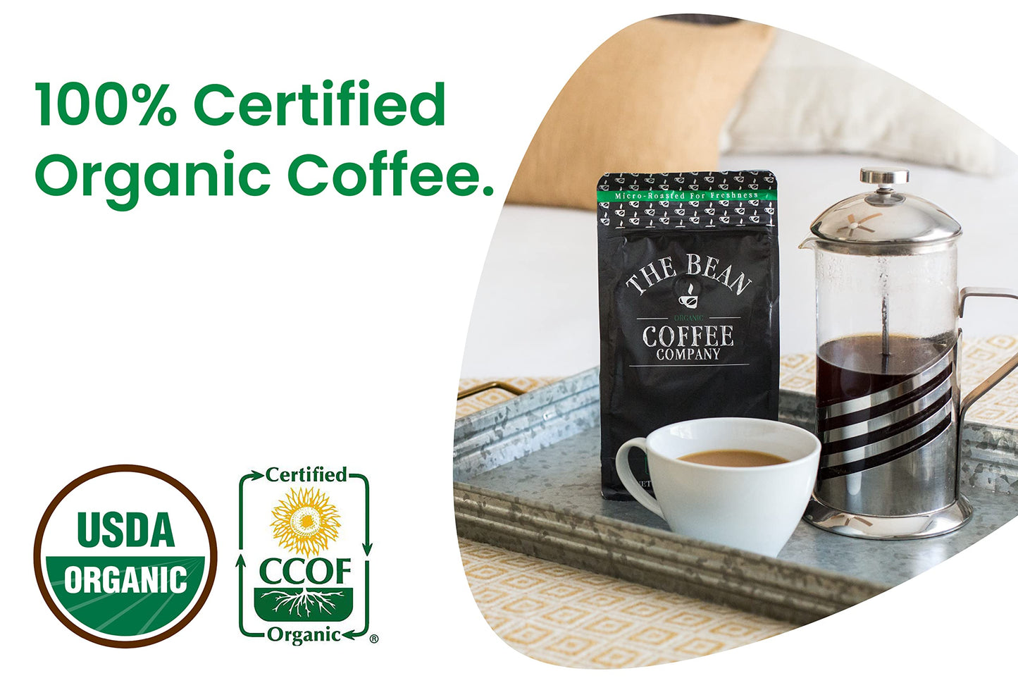 The Bean Organic Coffee Company Water Processed Decaf California Blend, Medium Roast, Ground Coffee, 16-Ounce Bag, Caf   Molido