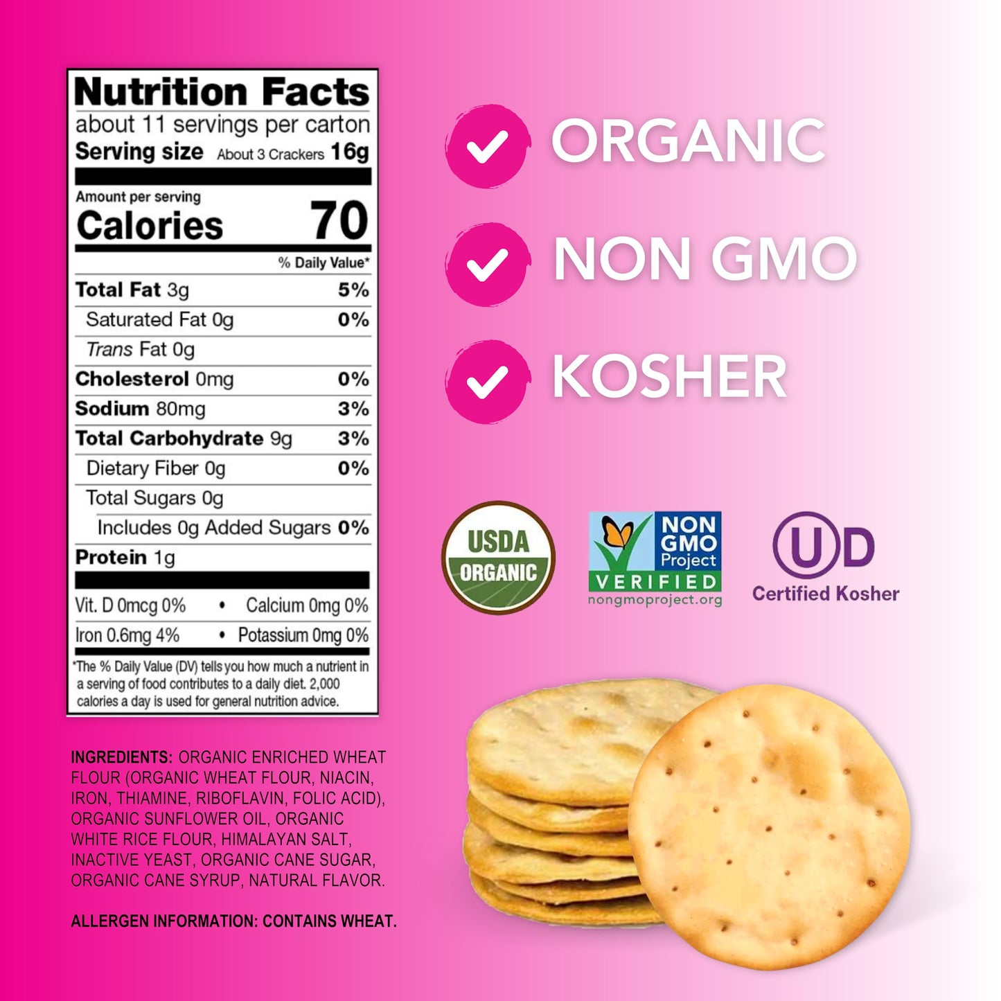 Miltons Craft Bakers Organic Himalayan Salt Crackers - Healthy Crackers, Certified Organic, Non-GMO Project Verified, Kosher, C