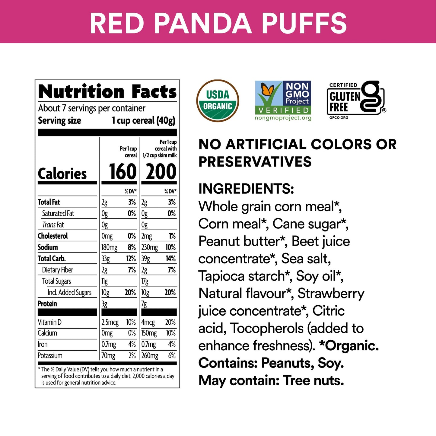 EnviroKidz Red Panda Puffs Organic Peanut Butter & Strawberry Cereal, 10 Ounce (Pack of 1)