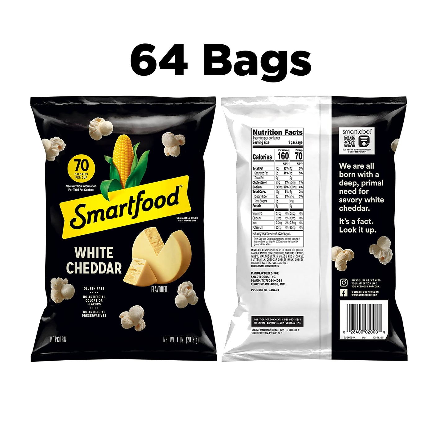 Smartfood Popcorn, White Cheddar, 1 Ounce (Pack Of 64)