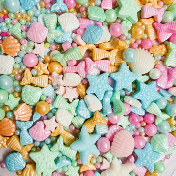 Mermaid Sprinkle, Pastel Sugar Edible for Cake Decorating, Mix Starfish, Shells, Fishes, Beaches and Ocean themes for Baking, Ic
