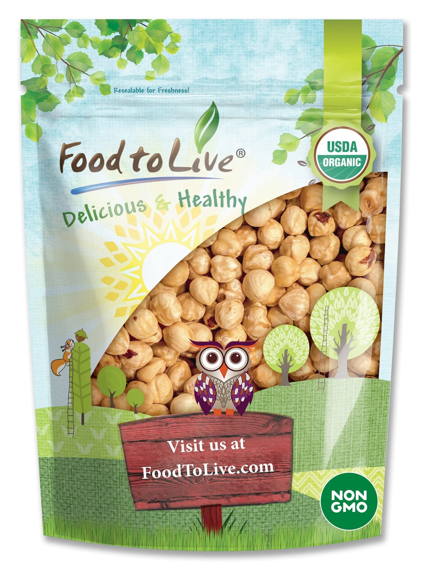 Food to Live Organic Dry Roasted Blanched Hazelnuts with Himalayan Salt, 8 Ounces - Non-GMO, Oven Roasted Lightly Salted Whole F