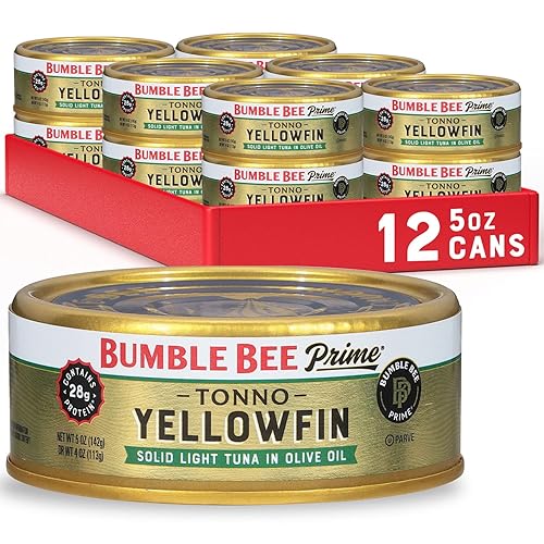 Bumble Bee Prime Tonno Tuna In Olive Oil, 5 Oz Cans (Pack Of 12) - Premium Wild Caught Yellowfin Tuna - 30G Protein Per Serving - Non-Gmo Project Verified, Gluten Free, Kosher