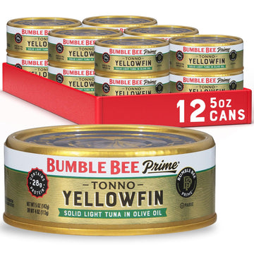 Bumble Bee Prime Tonno Tuna In Olive Oil, 5 Oz Cans (Pack Of 12) - Premium Wild Caught Yellowfin Tuna - 30G Protein Per Serving - Non-Gmo Project Verified, Gluten Free, Kosher