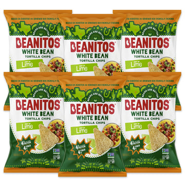 Beanitos White Bean Chips - Hint Of Lime - (6 Pack) 5 Oz Bag - White Bean Tortilla Chips - Vegan Snack With Good Source Of Plant