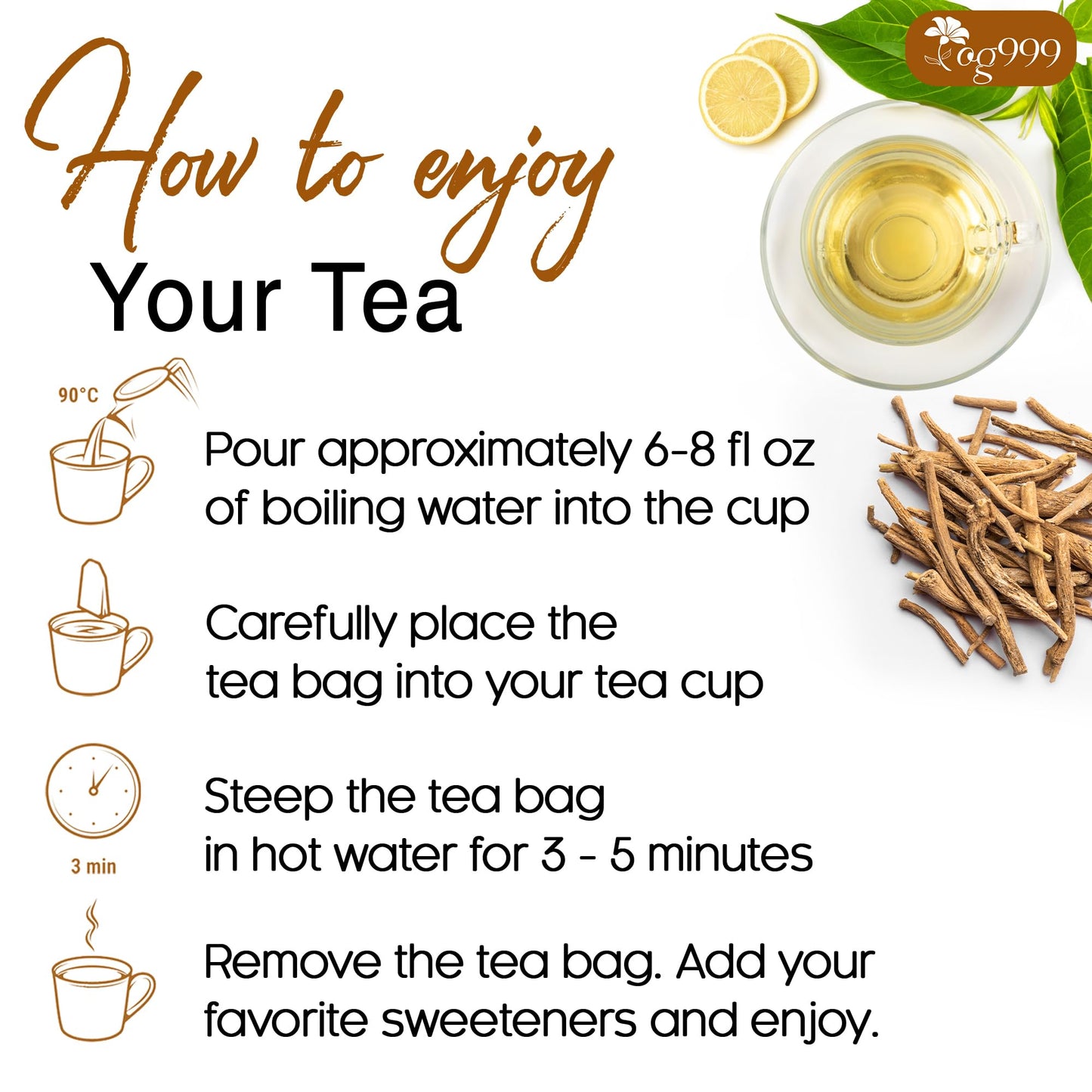 TOG999  enhanced 60 Ashwagandha Root Tea Bags  100% Natural & Pure  Ashwagandha Root Herbal Tea. No Sugar  No Caffeine  No Gluten  Vegan.