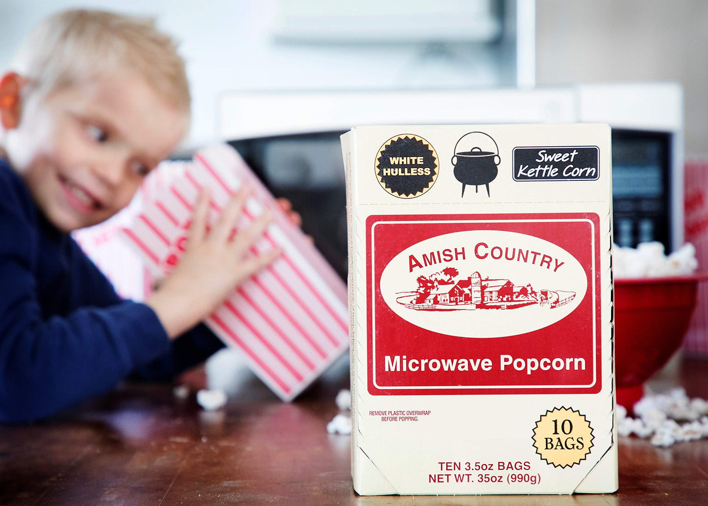 Amish Country Popcorn | Old Fashioned Microwave Popcorn | 10 Bags Sweet Kettle White Hulless | Non-Gmo, Gluten Free, Microwaveab