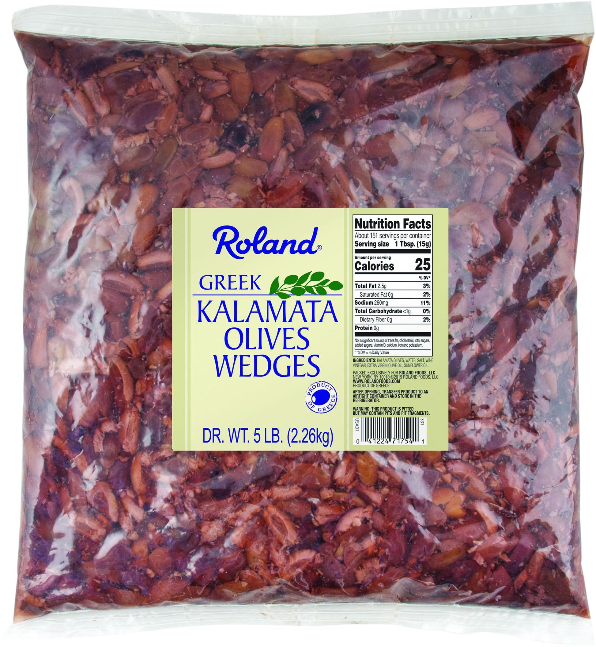 Roland Foods Kalamata Olive Wedges From Greece, Specialty Imported Food, 5 Pound, Pack of 1