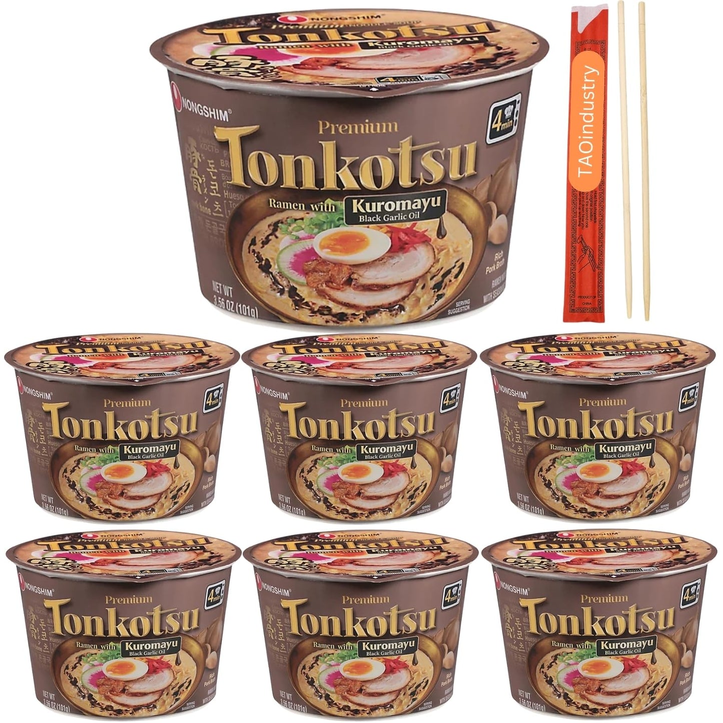 Tonkotsu Black Garlic Ramen Bowls Bundle. Includes Six - 3.56 Oz Premium Noodle Soup, Kuromayu Instant Noodle. Free TAOindustry 