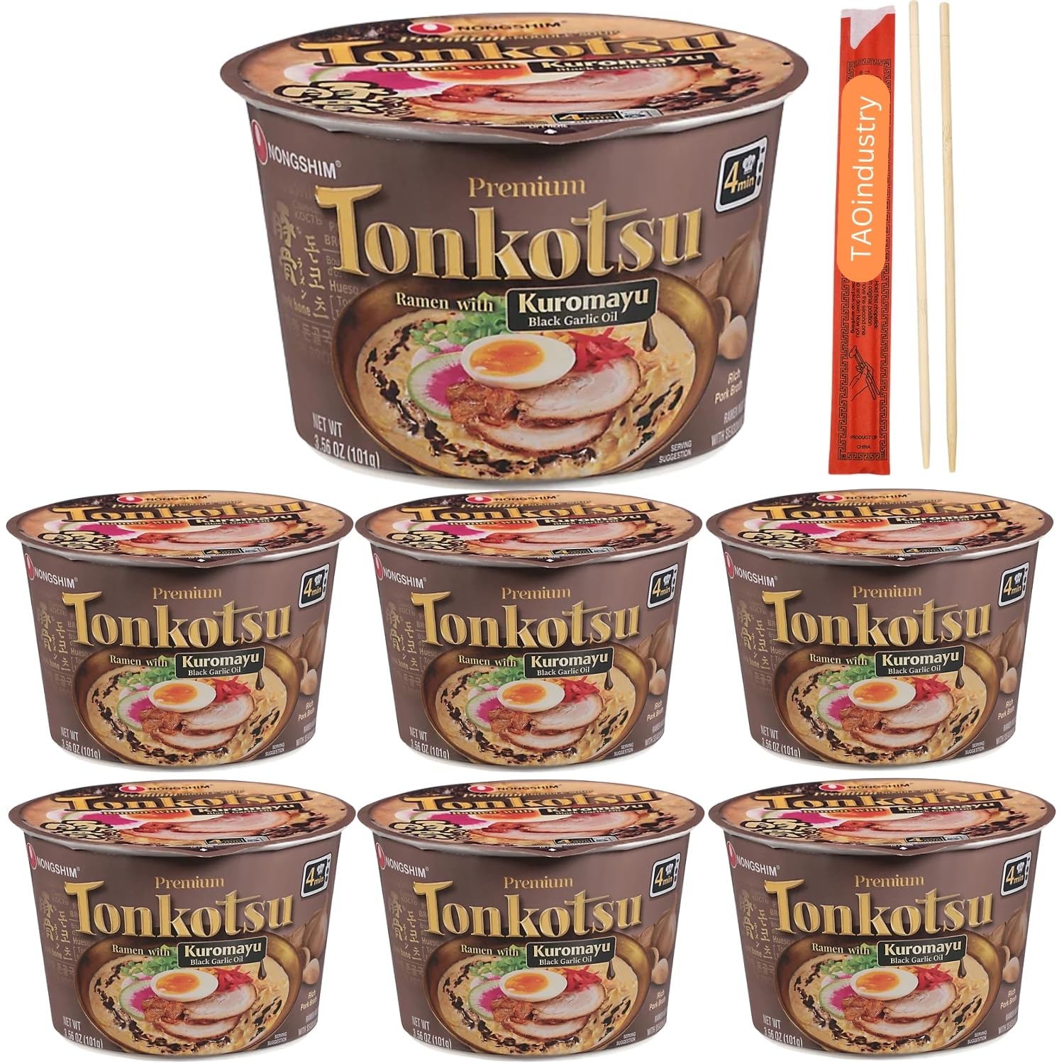 Tonkotsu Black Garlic Ramen Bowls Bundle. Includes Six - 3.56 Oz Premium Noodle Soup, Kuromayu Instant Noodle. Free TAOindustry 