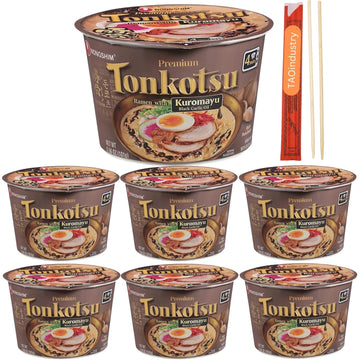 Tonkotsu Black Garlic Ramen Bowls Bundle. Includes Six - 3.56 Oz Premium Noodle Soup, Kuromayu Instant Noodle. Free TAOindustry 