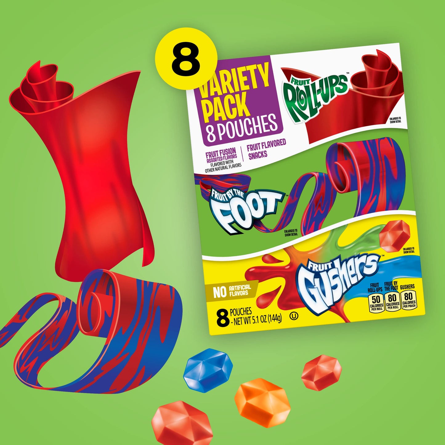 Fruit Roll-Ups  Fruit by the Foot  Gushers Fruit Flavored Snacks Variety Pack  Gluten Free  8 Ct  5.1 oz (Pack of 8)