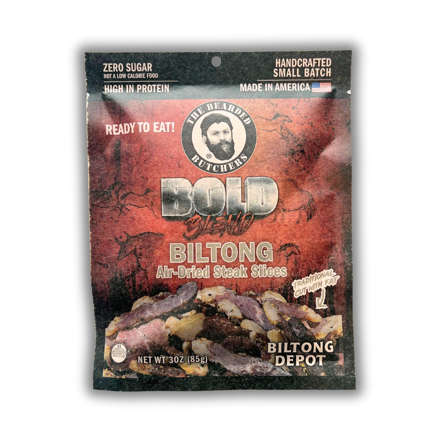 Bearded Butcher Bold Blend Biltong, Air-Dried Beef Snack, High Protein, Gluten-Free, 3 oz (Pack of 12)