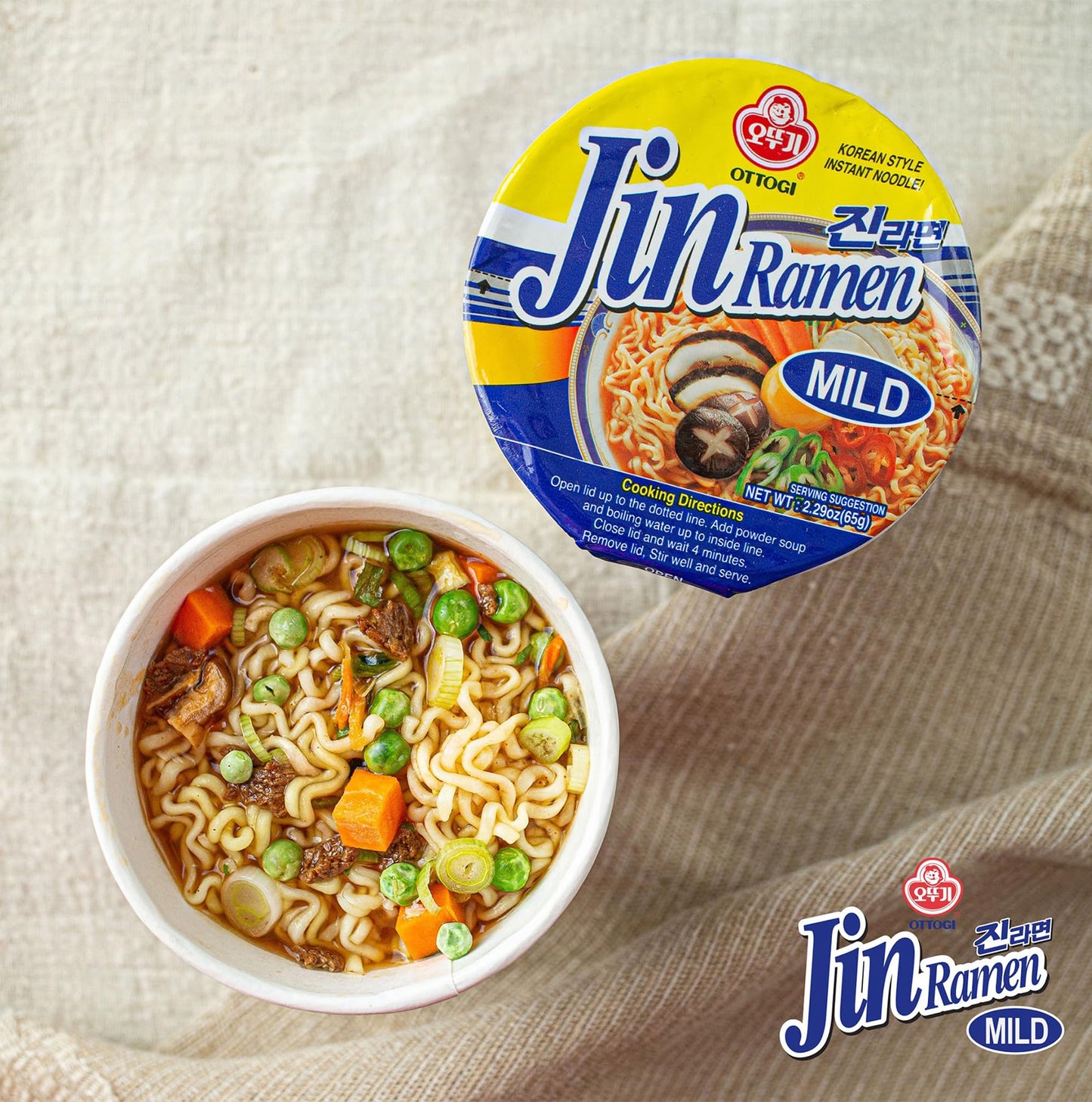[Ottogi] Jin Ramen Mild, Korean Style Instant Cup Noodle, (65G) -6 Pack