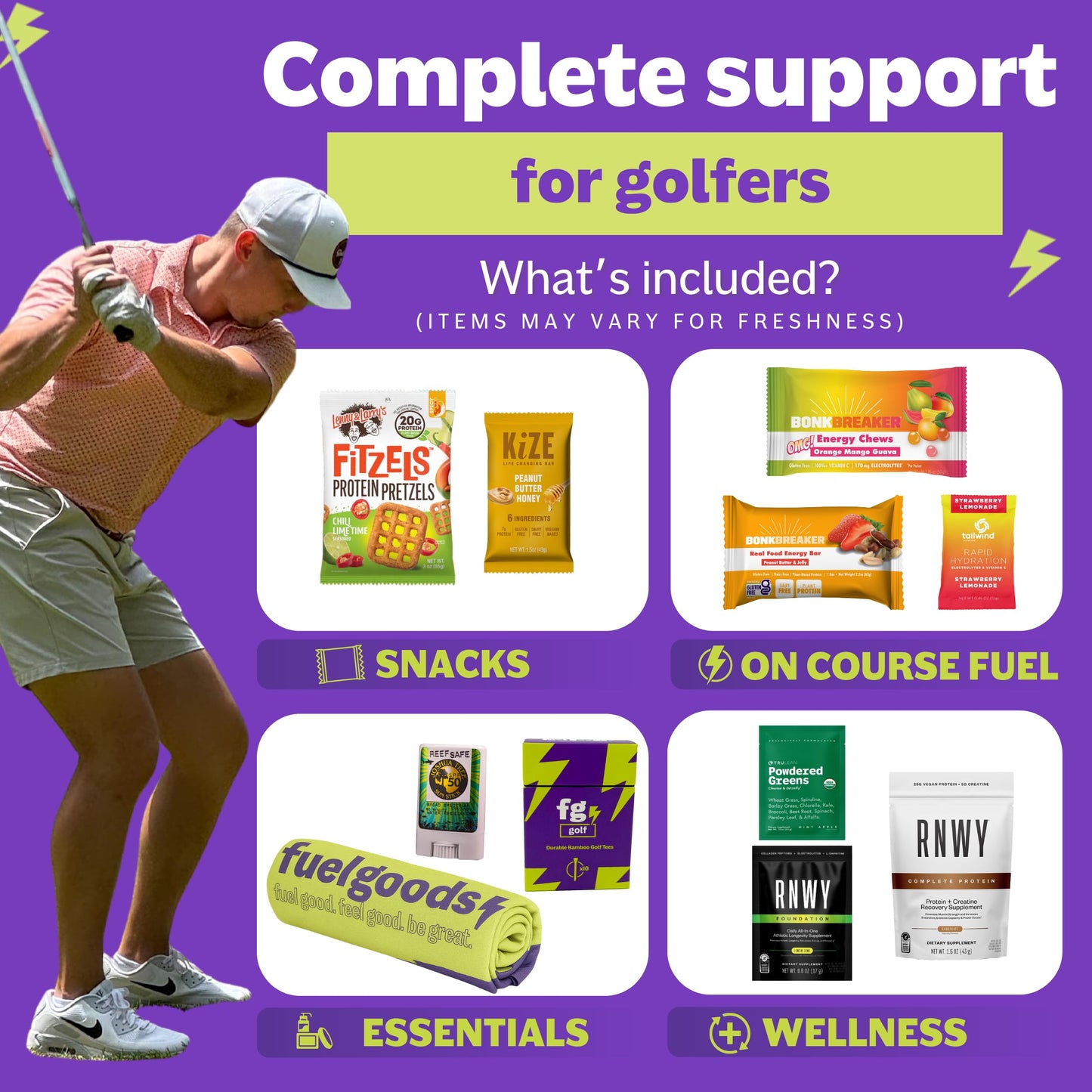 The Golf Box By Fuel Goods - Best Golf Gift Box For Women And Men, 10-12 Enhanced On Course Golf Accessories And Tournament Essentials; Golf Gifts
