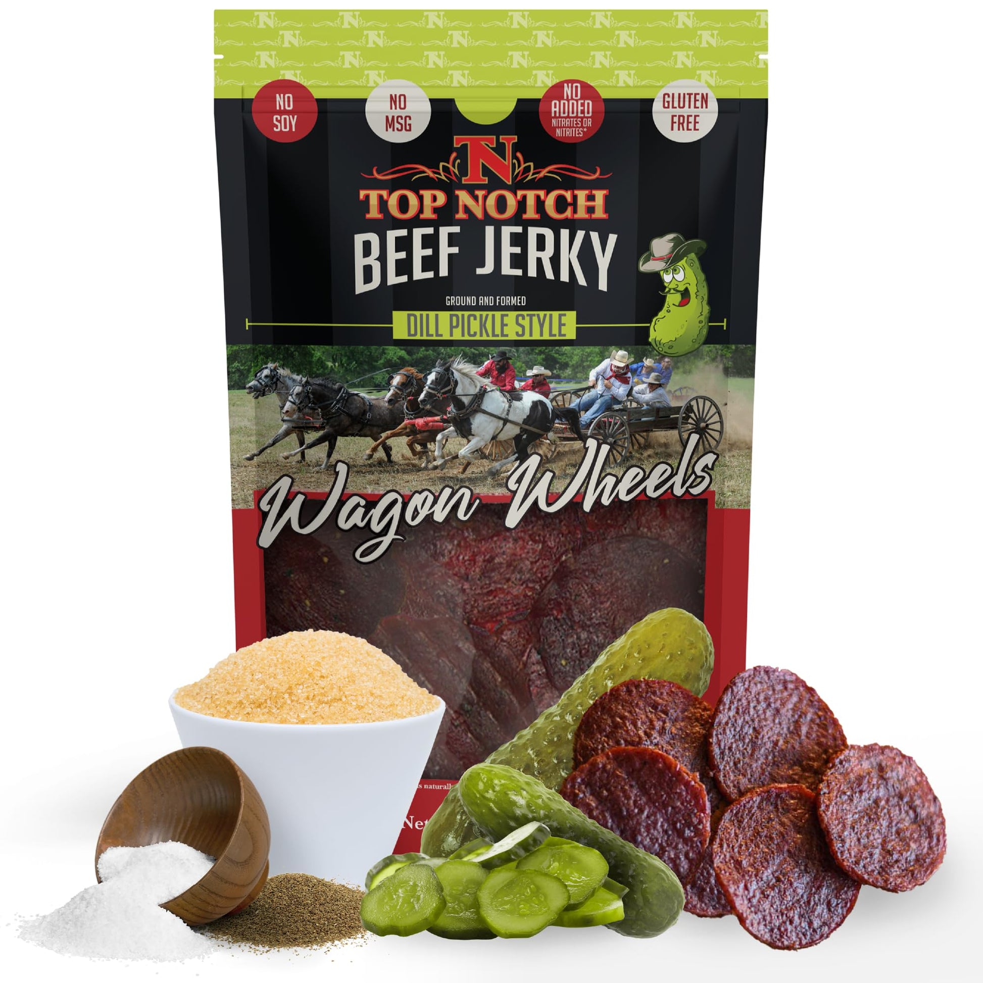 Top Notch Wagon Wheels Jerky - 10 oz Bag of Beef Jerky - High Protein Snacks for Kids and Adults Made From Locally Raised Beef -
