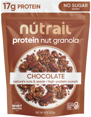 NuTrail 17g Protein Nut Granola Cereal, Chocolate No Sugar Added, Keto, Low Carb, Gluten Free, Grain Free, Healthy Breakfast 8 o