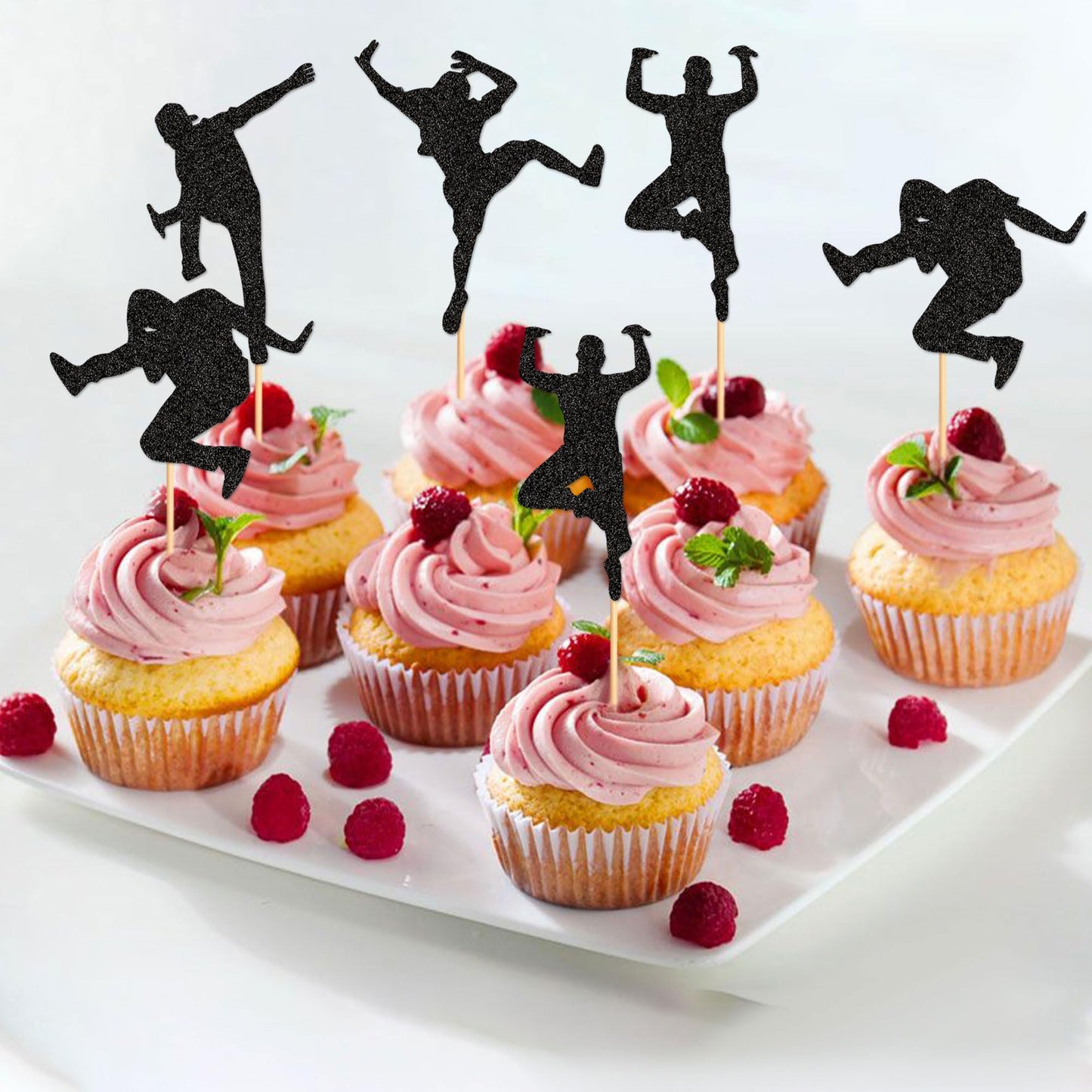 Ercadio Jazz Dancers Cupcake Toppers - 30 Pack, Black Glitter, Cardstock, Model 005, Music Theme Party Decorations