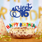 1Pc Sweet 16 Cake Topper Deep Blue Glitter 16Th Birthday Cake Pick Decorations For Cheers To 16 Years Old 16Th Birthday Party Ca