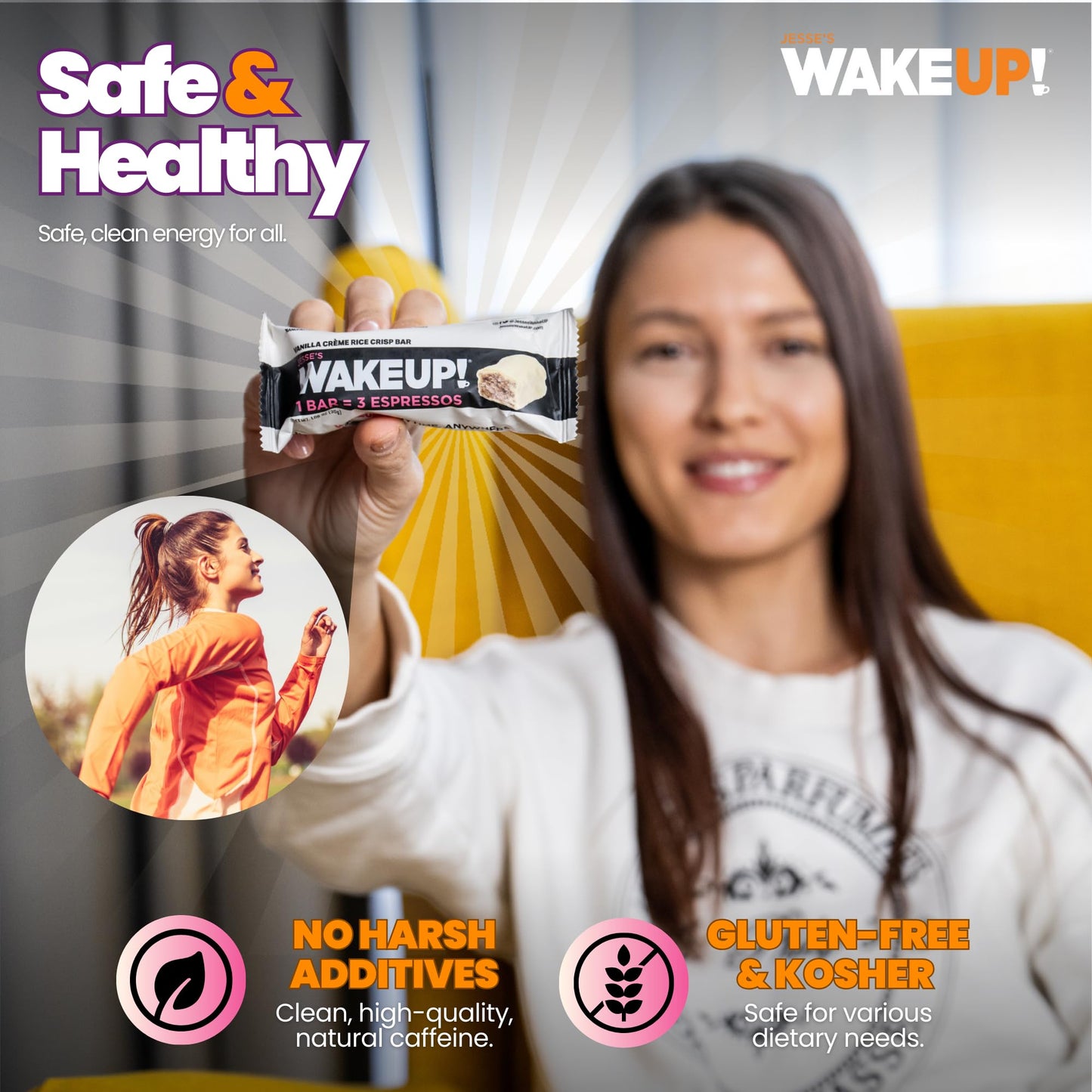 Wake Up! Vanilla Creme Caffeinated Protein Bars (1 Bar = 3 Espressos) – 350Mg Clean Caffeine For Energy, Focus & Happy Mornings – Gluten-Free, Kosher Ingredients, Vegetarian – Proprietary Blend For Smooth, Jitter-Free Energy – 6 Pack