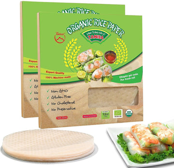 Tanisa 2 Packs, 76 Sheets Organic Spring Roll Rice Paper Wrapper For Fresh Roll (22Cm, Round, 12 Oz/Pack), Non Gmo, Gluten Free,