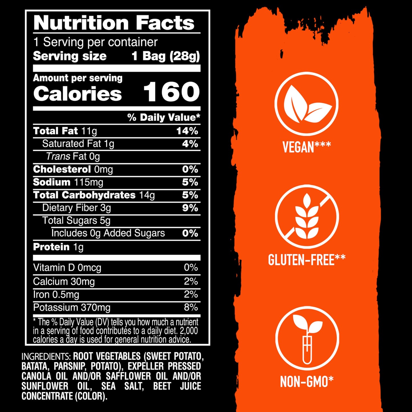 Terra Vegetable Chips, Exotic Potato with Sea Salt, 5 oz. (Pack of 12), Black