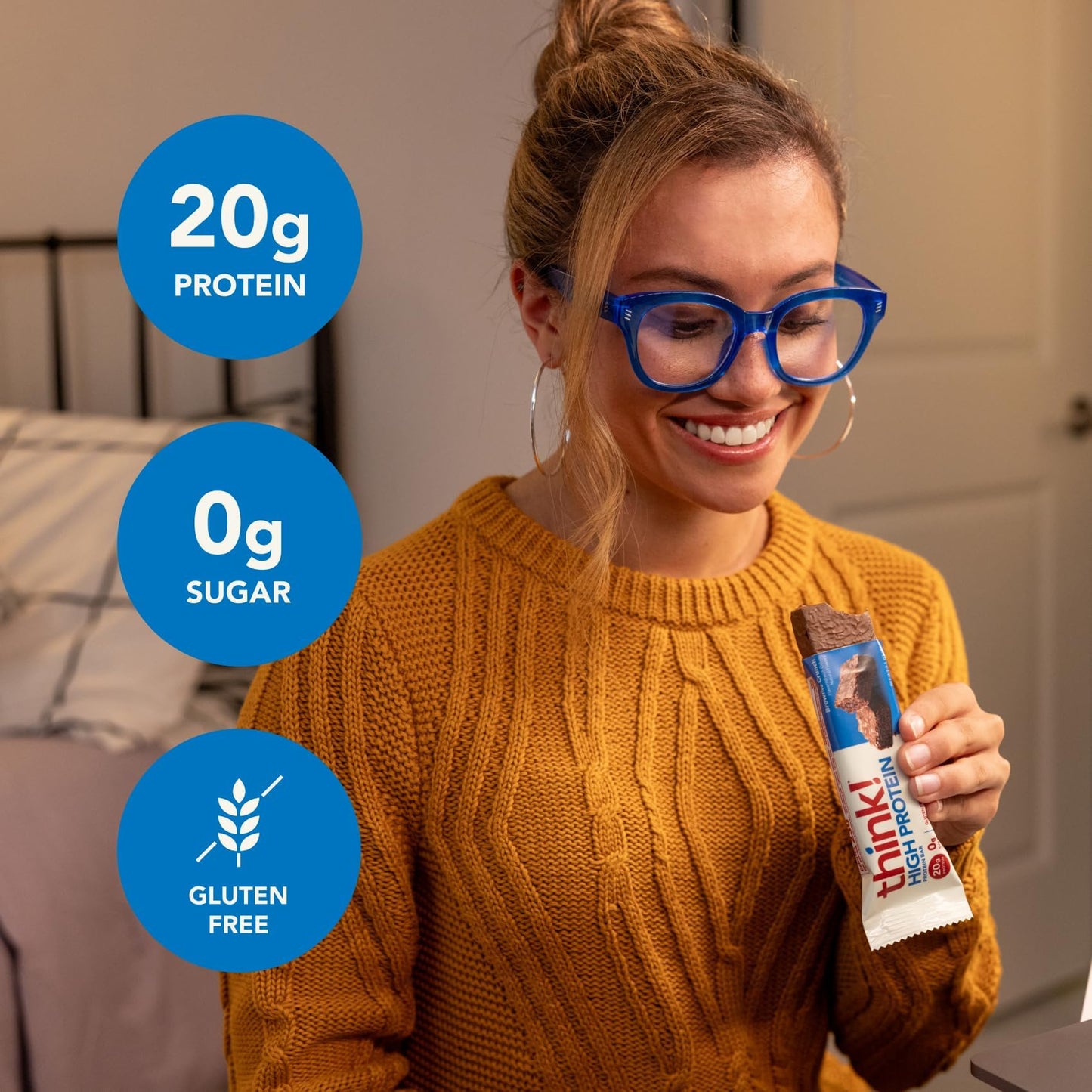 think! Protein Bars, High Protein Snacks, Gluten Free, Kosher Friendly, Brownie Crunch, Nutrition Bars, 2.1 Oz per Bar, 12 Count