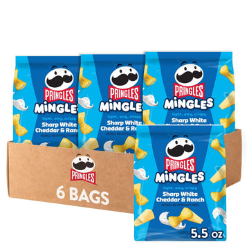 Pringles Mingles Puffed Snacks, Sharp White Cheddar and Ranch, Cheese Puffs, Salty Snacks (6 Bags)