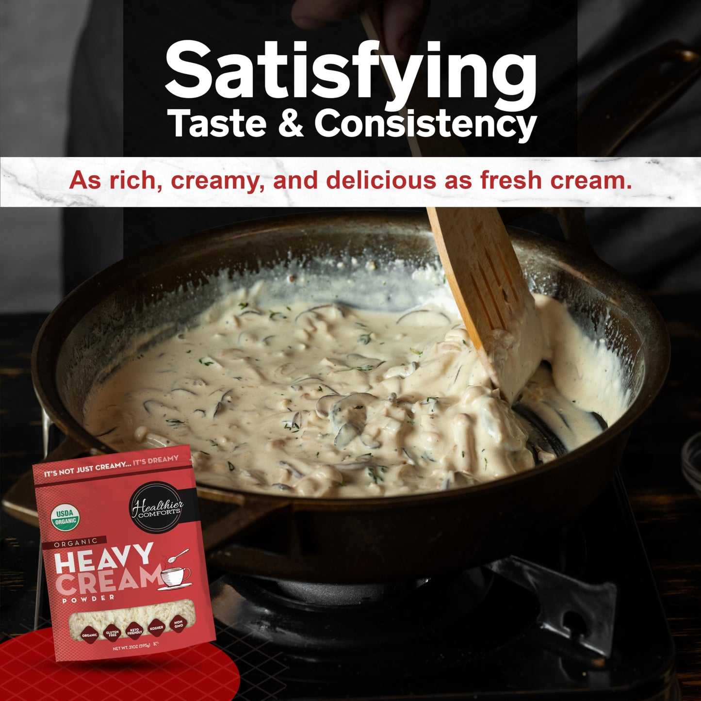 Healthier Comforts Organic Heavy Cream Powder (72% Butterfat) | Certified USDA Organic  Kosher | Gluten Free  Non-GMO  Keto Friendly  Free of s &  s (rBGH or rBST) | Made in USA (21 ounce)