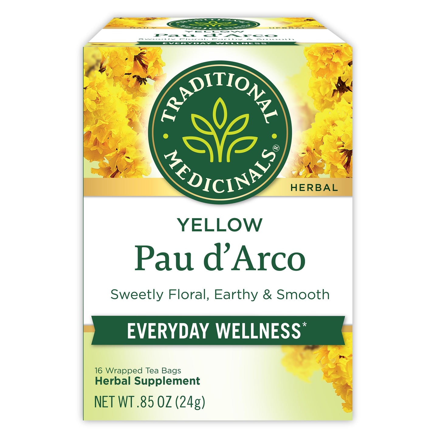 Traditional Medicinals Tea, Yellow Pau dArco, 16 Count Teabags, Everyday Wellness, Model TD0076