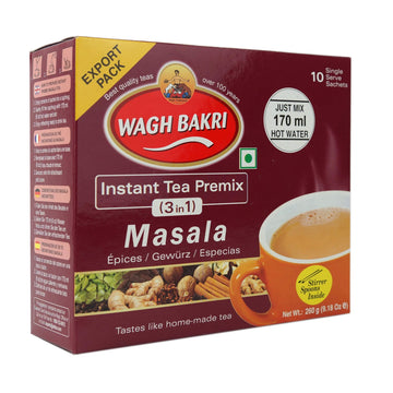 Wagh Bakri Instant Masala Tea | 3 In 1 Sugar+Milk Solids+ Tea | 10 Single Serve Sachets | 140G (4.93 Ounce)