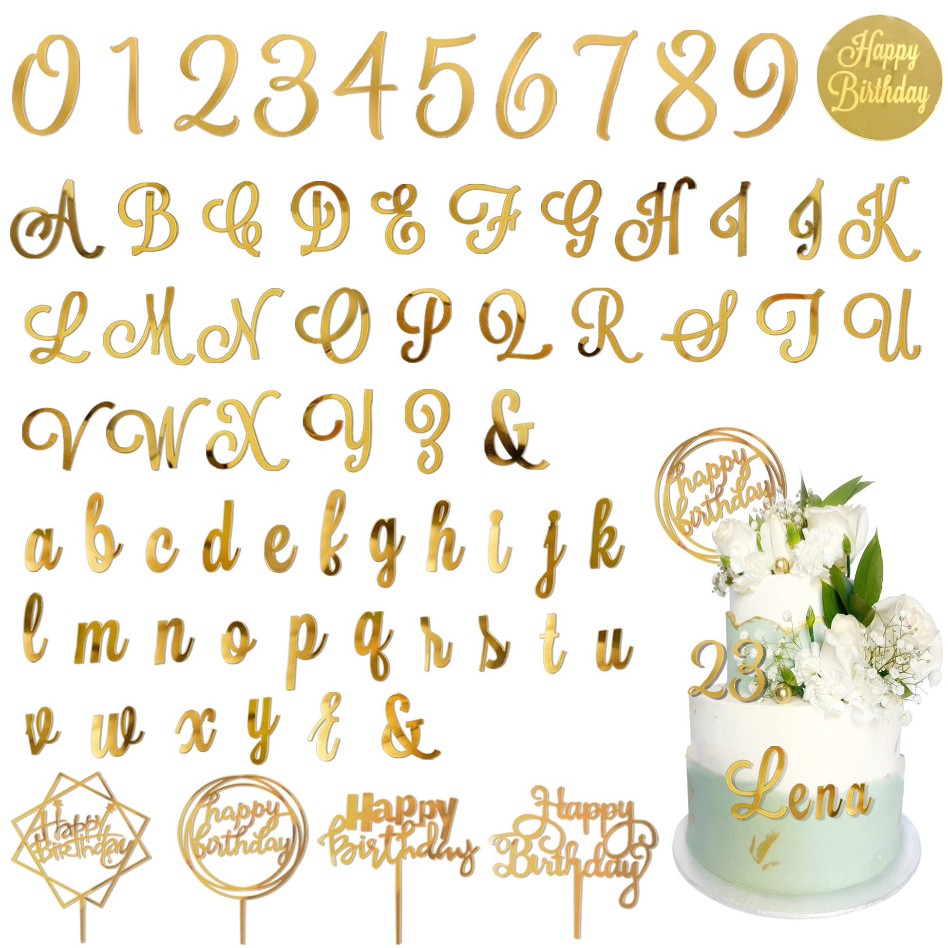 Acrylic Alphabet Number Cake Topper Diy Personalized Name Cupcake Toppers With A-Z Letter 0-9 Number Happy Birthday Sets For Cus
