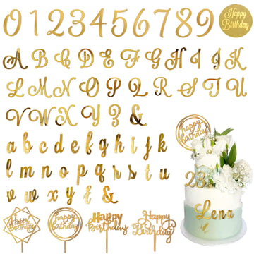 Acrylic Alphabet Number Cake Topper Diy Personalized Name Cupcake Toppers With A-Z Letter 0-9 Number Happy Birthday Sets For Cus