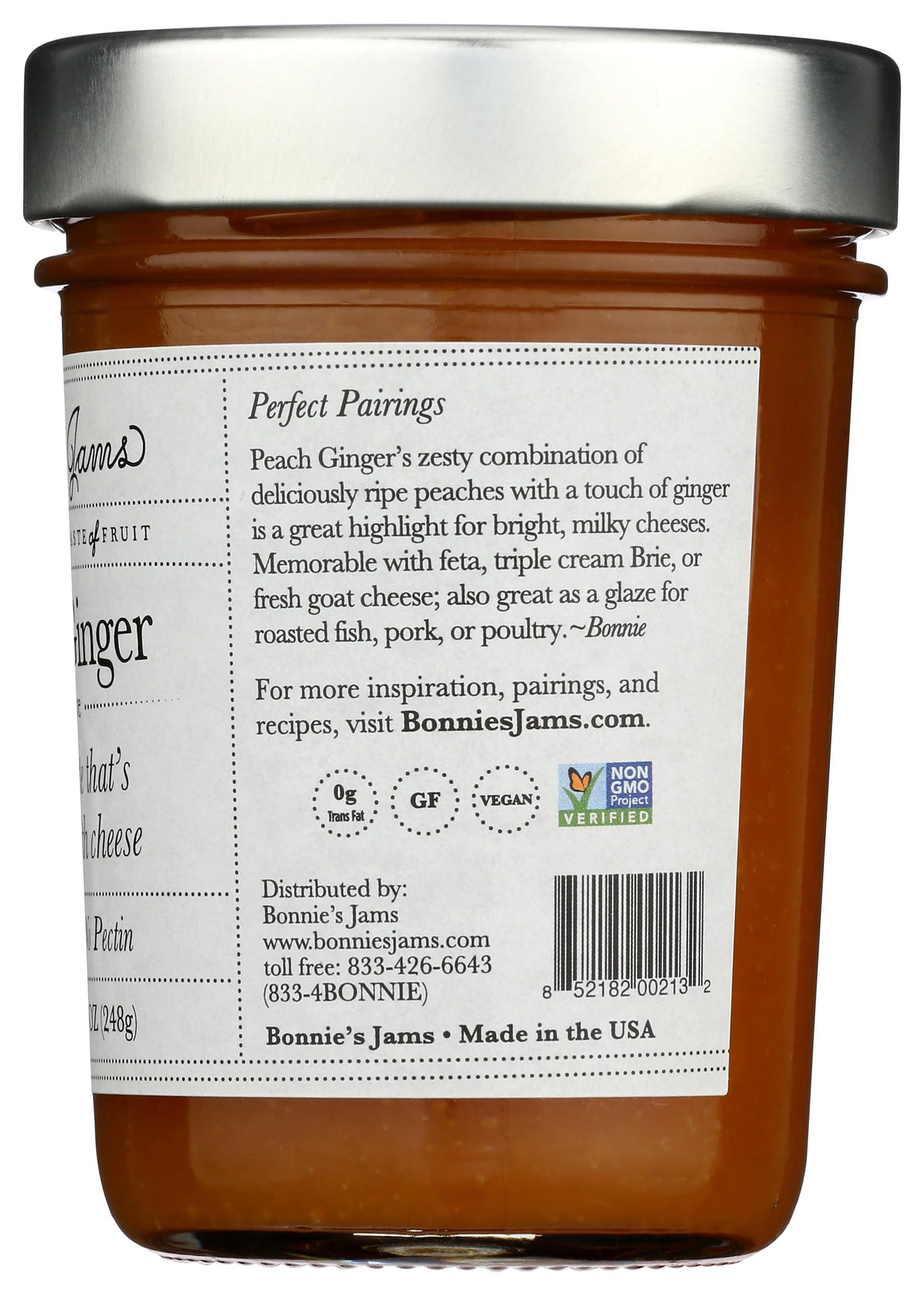 Bonnies Jams, Peach Ginger Jam, 8.75 Ounce