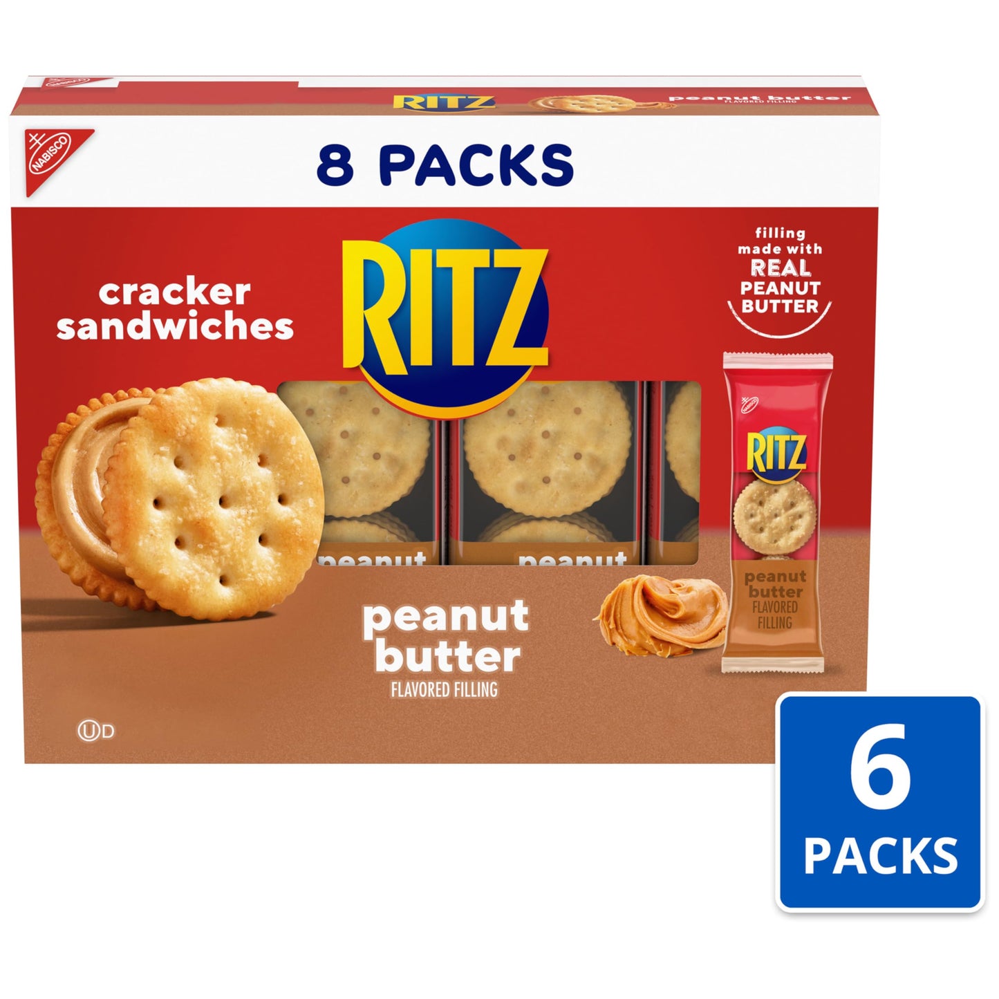 Ritz Peanut Butter Sandwich Crackers, 48 Snack Packs (6 Boxes, 6 Crackers Per Pack)
