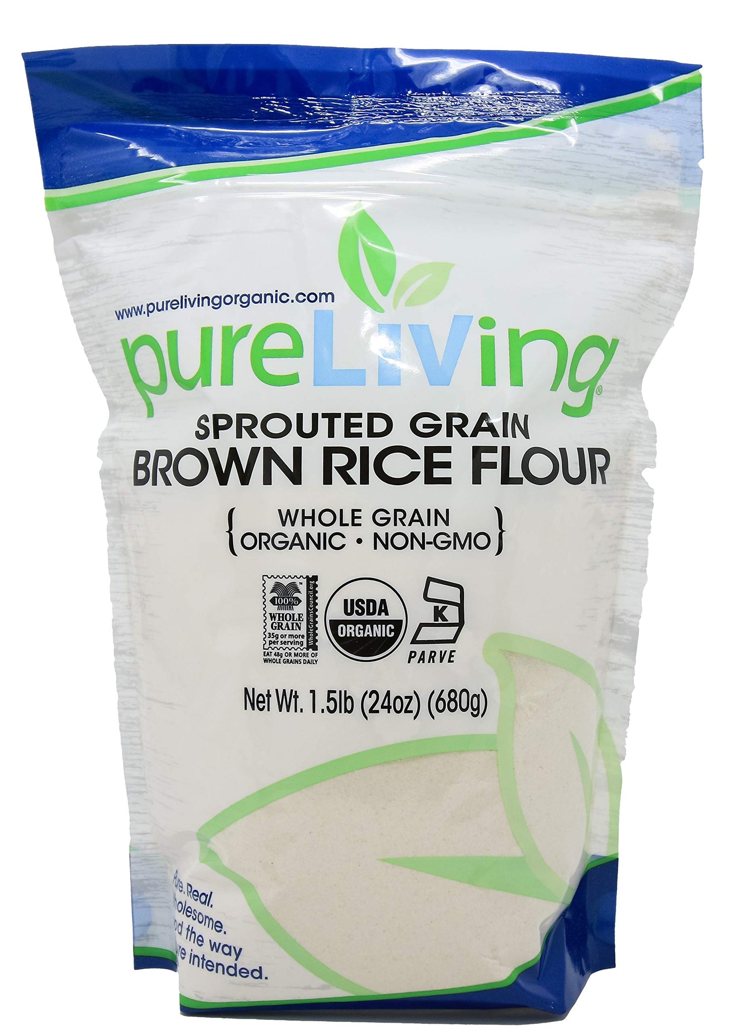 Pure Living Organic Sprouted Brown Rice Flour - 24 oz (1.5 lb) Pack