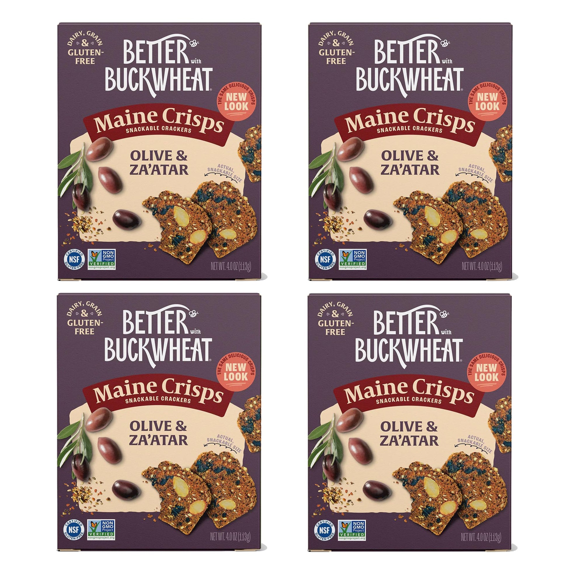Maine Crisp Olive & Zaatar Snack Crackers, Gluten Free, 4 Ounce (Pack of 4)