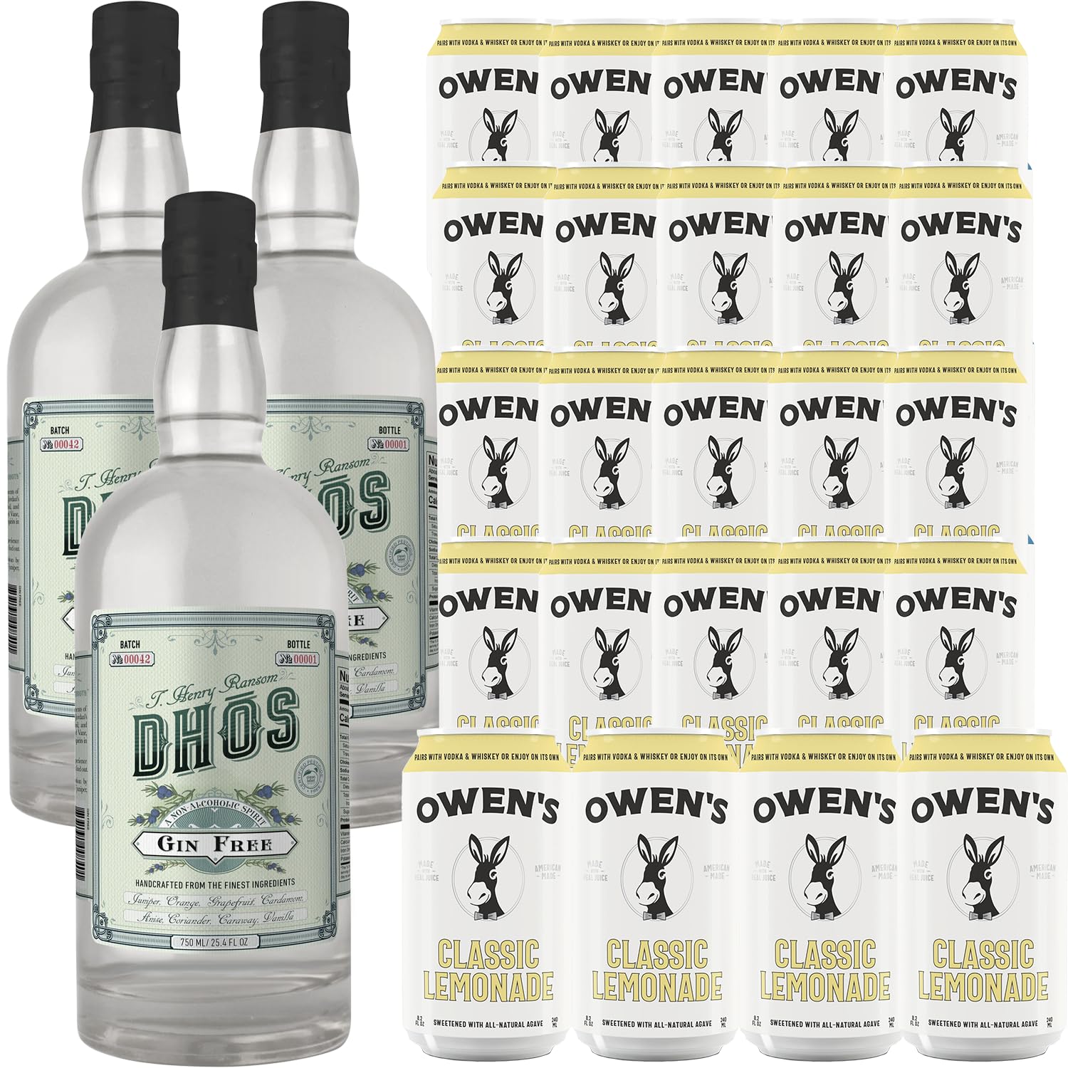 Dhos Handcrafted Non-Beverage-Style Flavor Blend 750 Ml Bottles W Pack Owens Mixers Lemonade 8.2 Oz Cans - Perfect For Mocktails - Made In Usa
