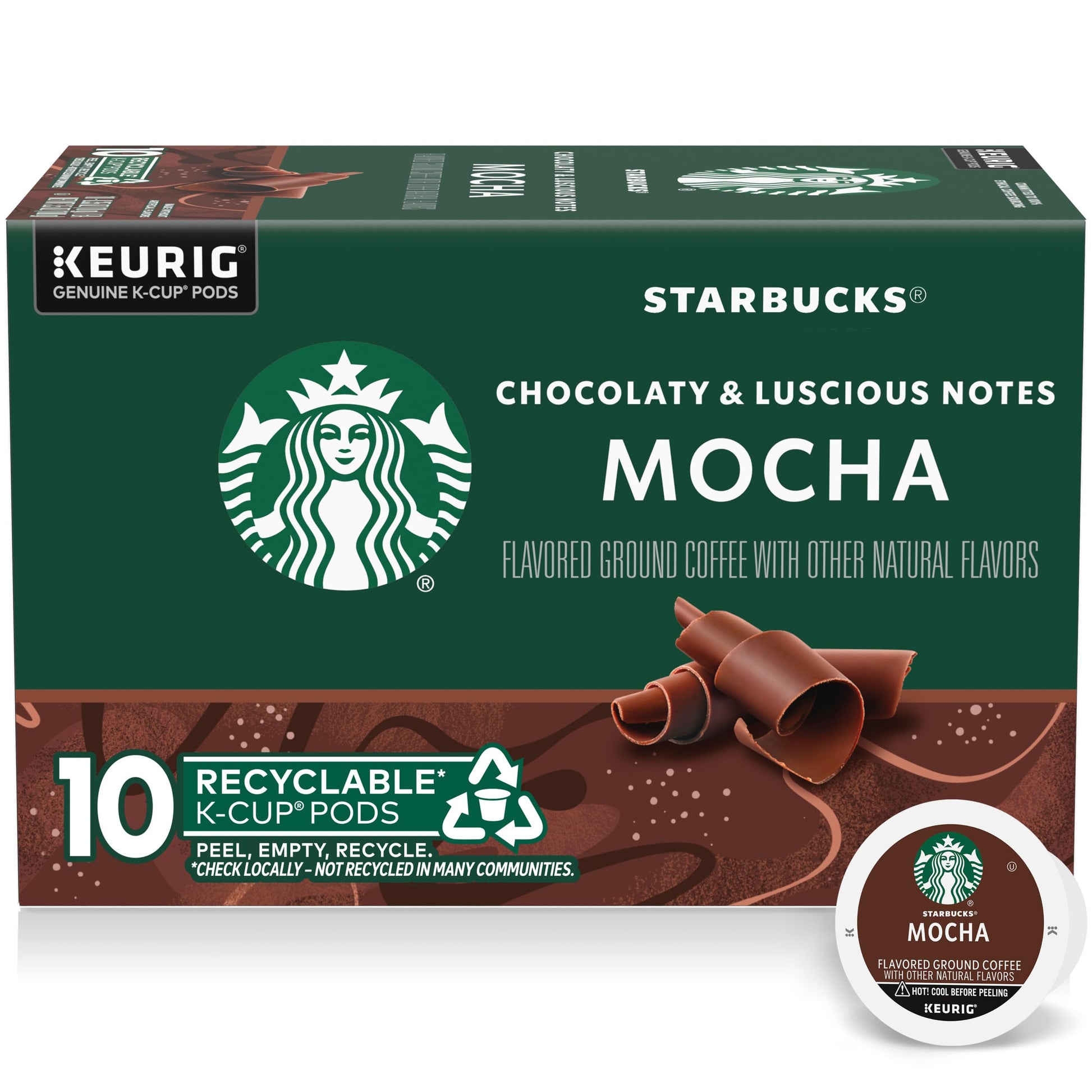Starbucks K-Cup Coffee Pods, Mocha Flavored Coffee, Naturally Flavored, 100% Arabica, 1 Box (10 Pods)