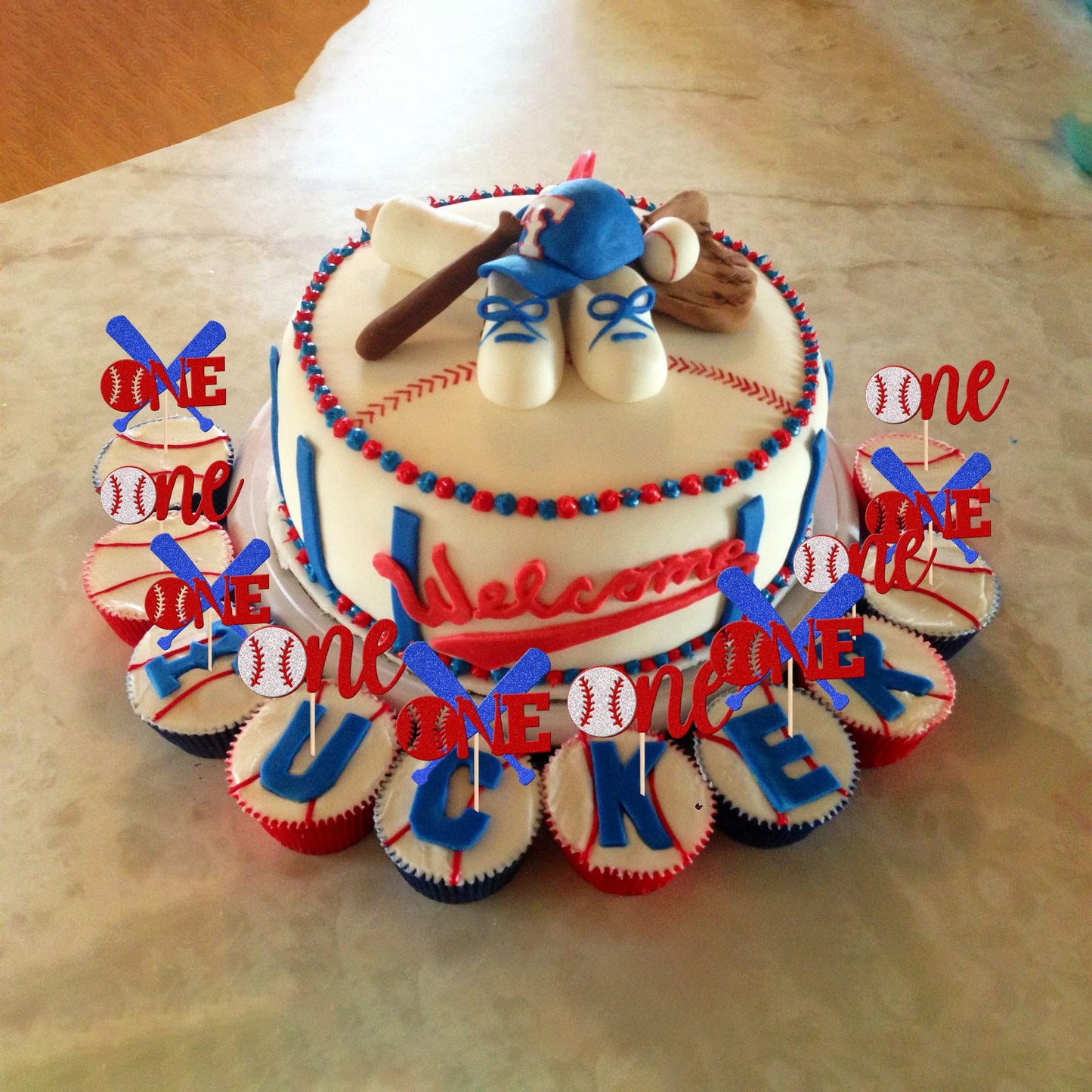 24 Pcs Baseball 1St Birthday Cupcake Toppers Glitter First Birthday Baseball One Cupcake Picks Decorations For Baseball Sports T
